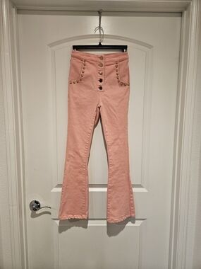 Alice McCall There You Go Flare Coral Pink Button-Front Jeans #929